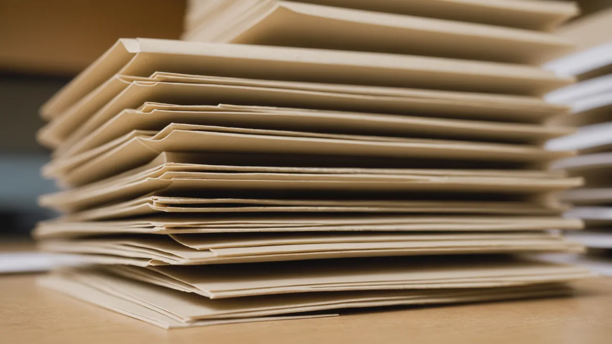 Scattered folders and paper files on a desk, blurred, suggesting fragmentation