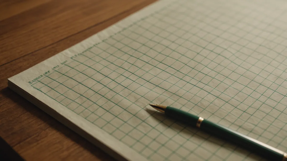 Abstract view of printed spreadsheet grids on a clinic desk, soft focus